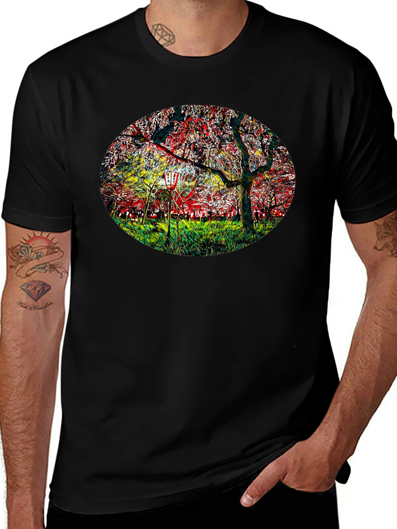 Cherry Blossom Lantern Black T-Shirt