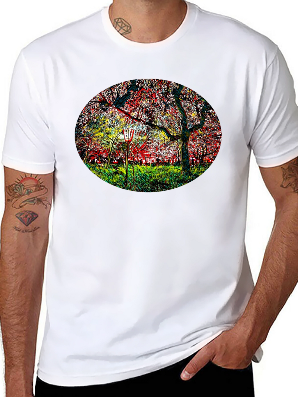 Cherry Blossom Lantern Black T-Shirt