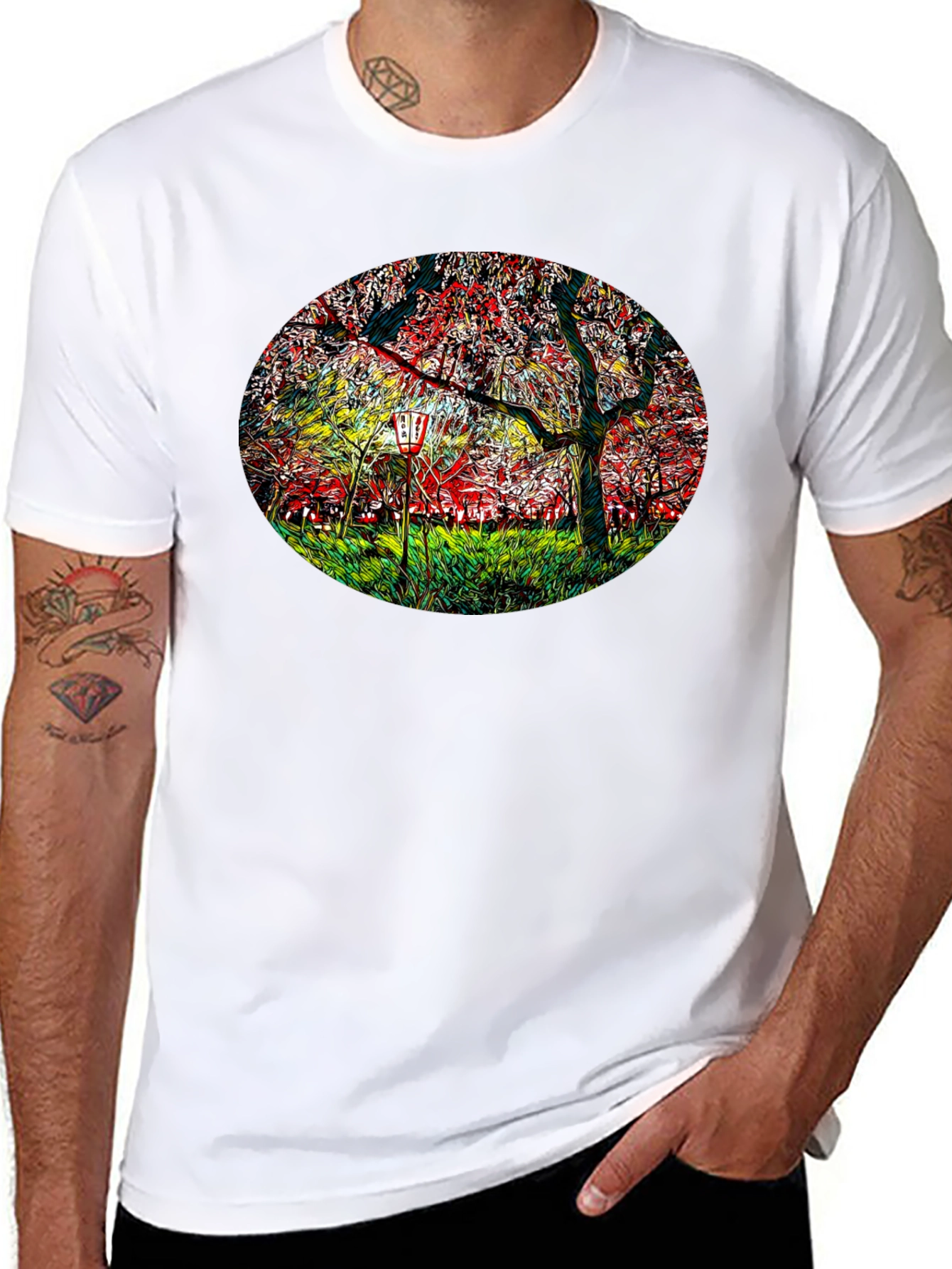 Cherry Blossom Lantern Black T-Shirt