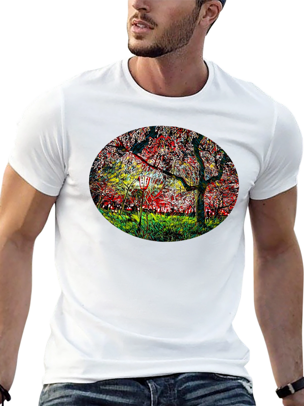 Cherry Blossom Lantern Black T-Shirt