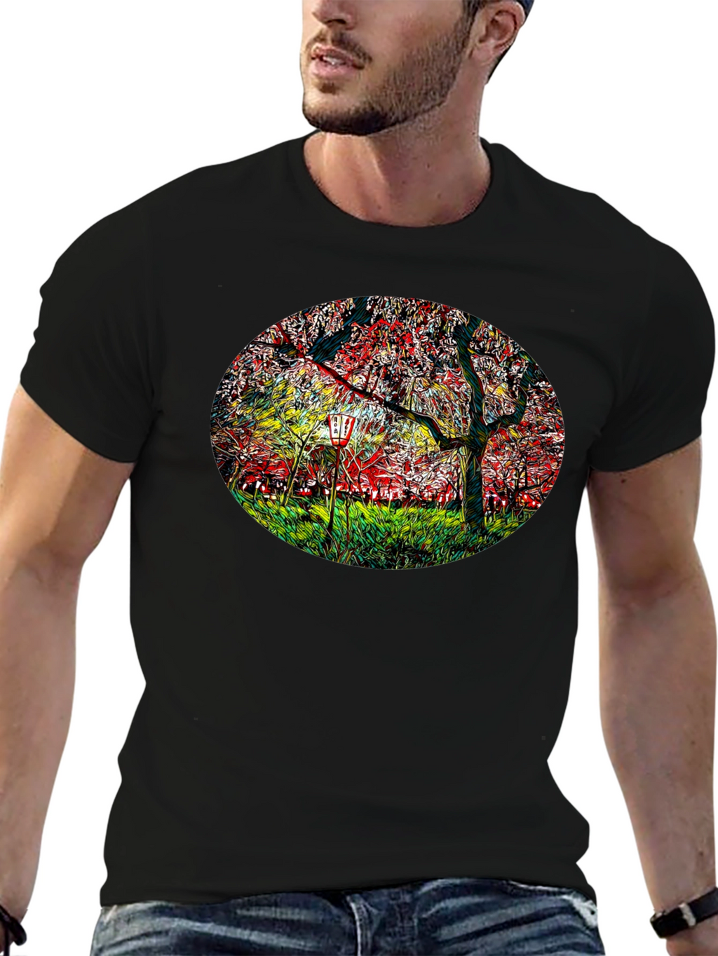 Cherry Blossom Lantern Black T-Shirt