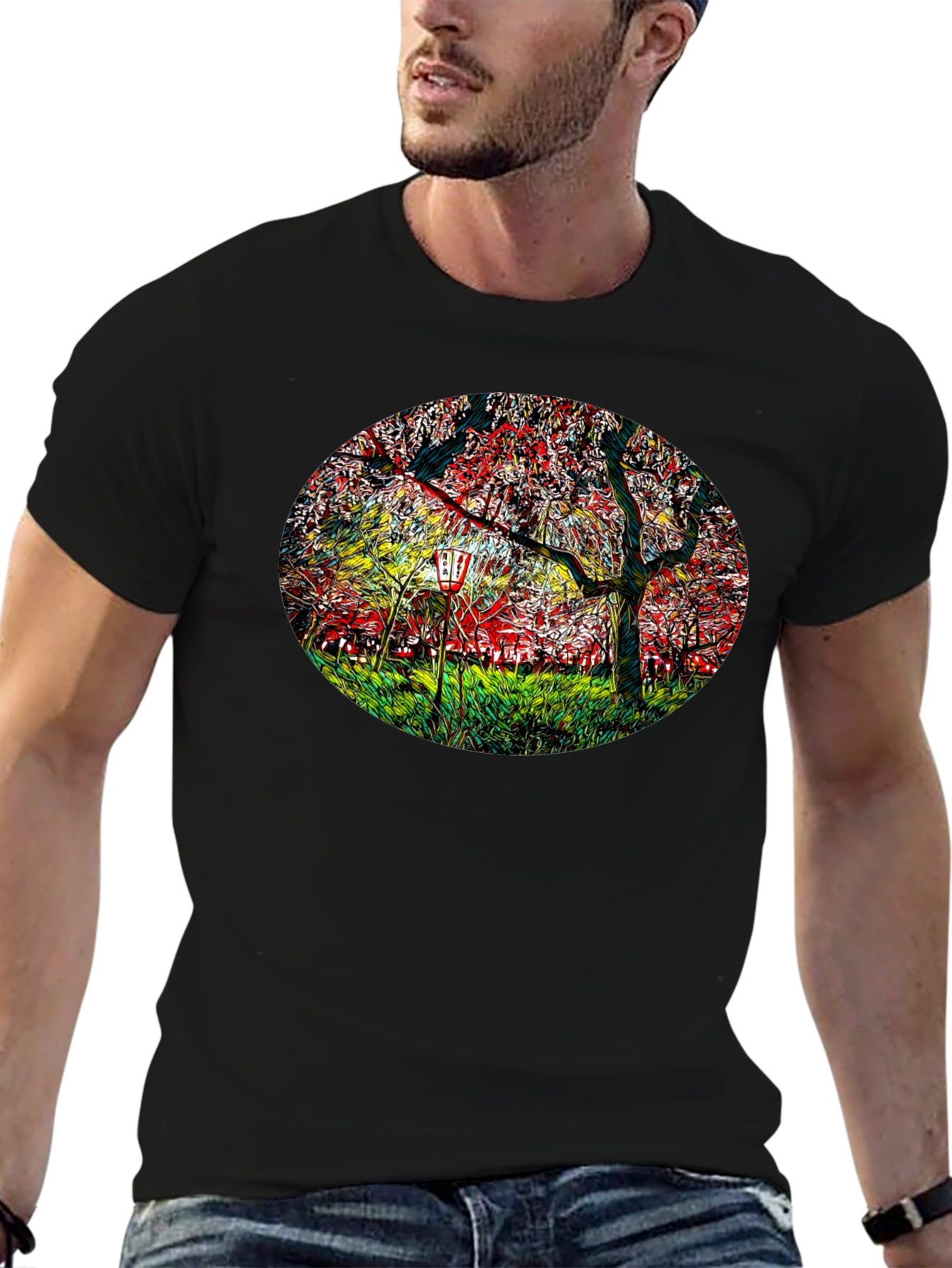 Cherry Blossom Lantern Black T-Shirt