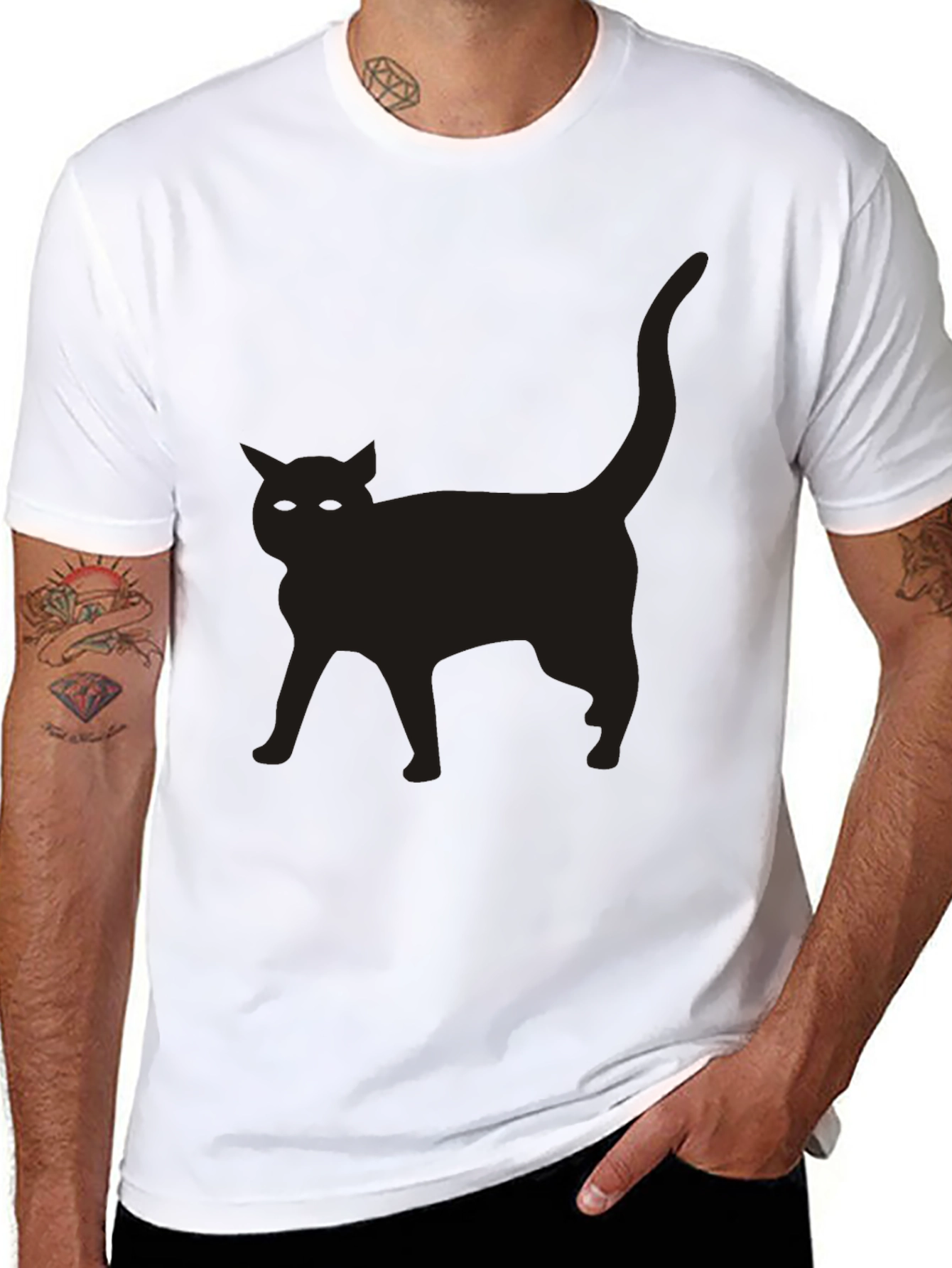 Black Cat Silhouette Graphic T-Shirt