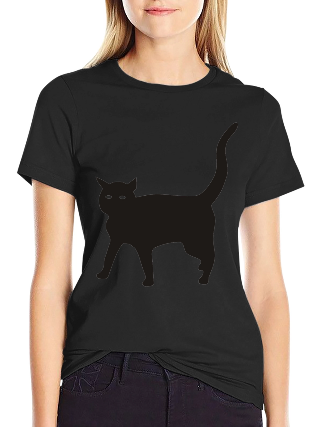 Black Cat Silhouette Graphic T-Shirt