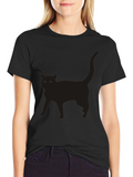 Black Cat Silhouette Graphic T-Shirt