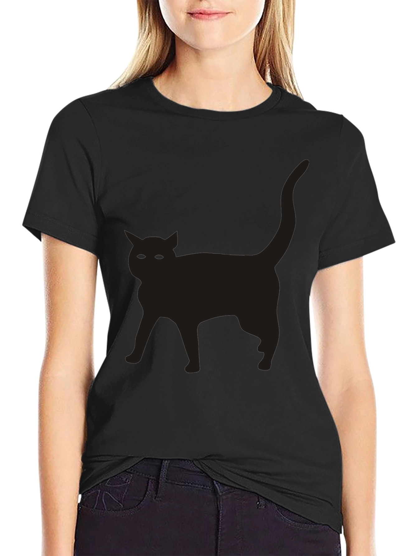 Black Cat Silhouette Graphic T-Shirt