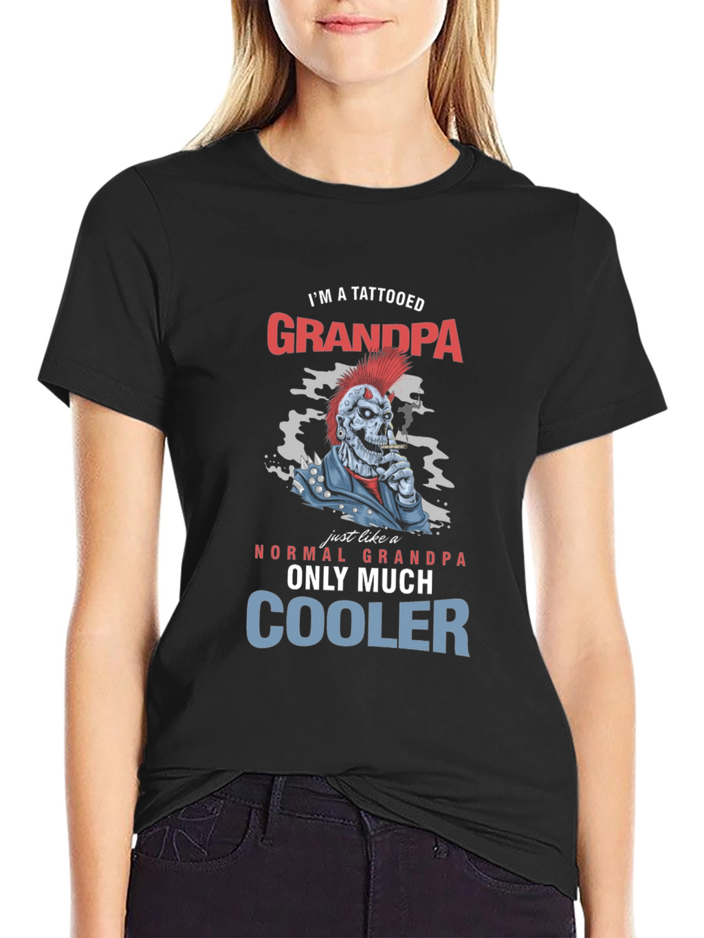 Tattooed Grandpa Graphic T-Shirt - Cool Skeleton Design