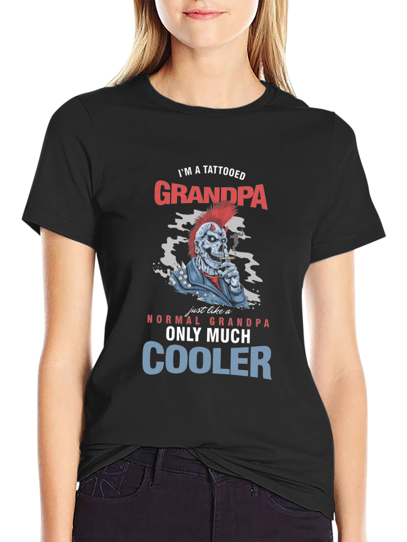 Tattooed Grandpa Graphic T-Shirt - Cool Skeleton Design