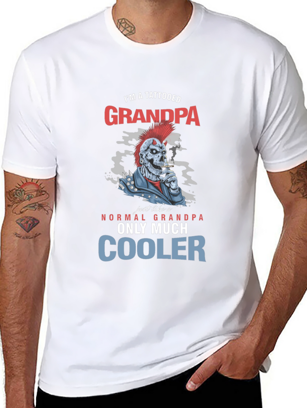 Tattooed Grandpa Graphic T-Shirt - Cool Skeleton Design