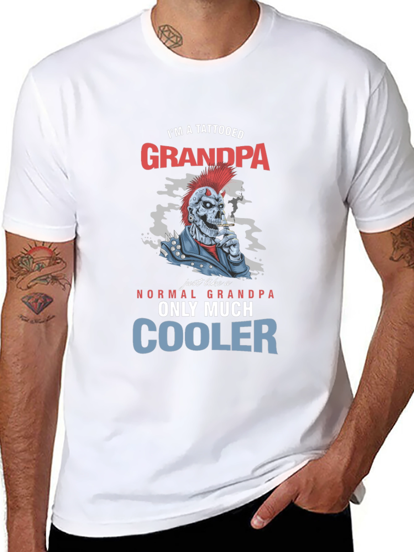 Tattooed Grandpa Graphic T-Shirt - Cool Skeleton Design