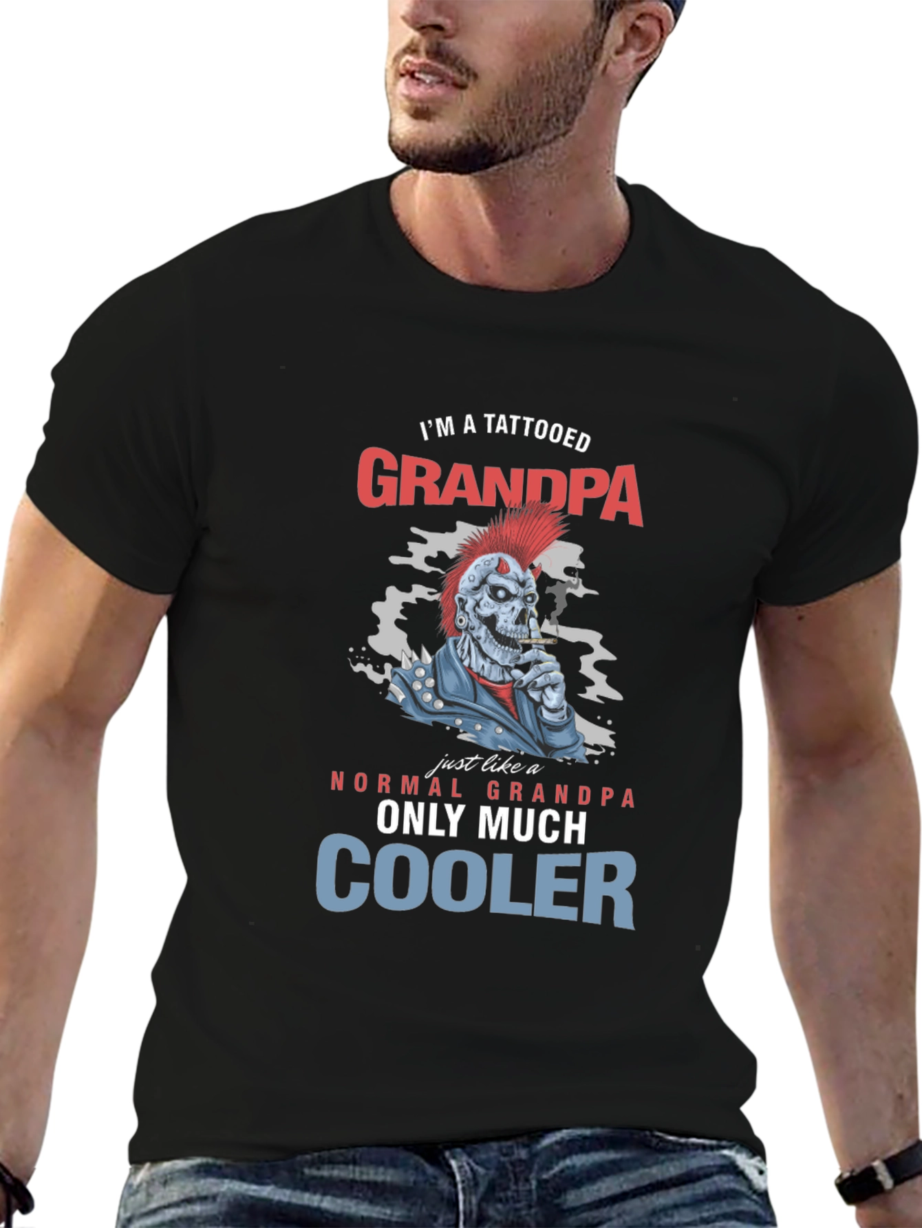 Tattooed Grandpa Graphic T-Shirt - Cool Skeleton Design