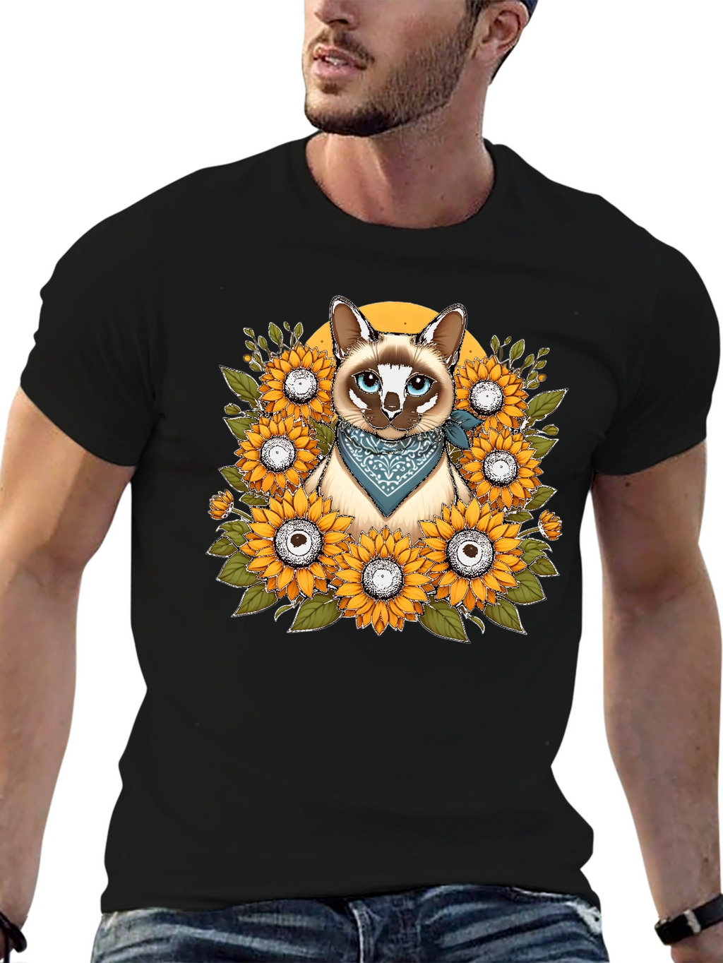 Cat Sunflower T-Shirt - Unique Graphic Tee