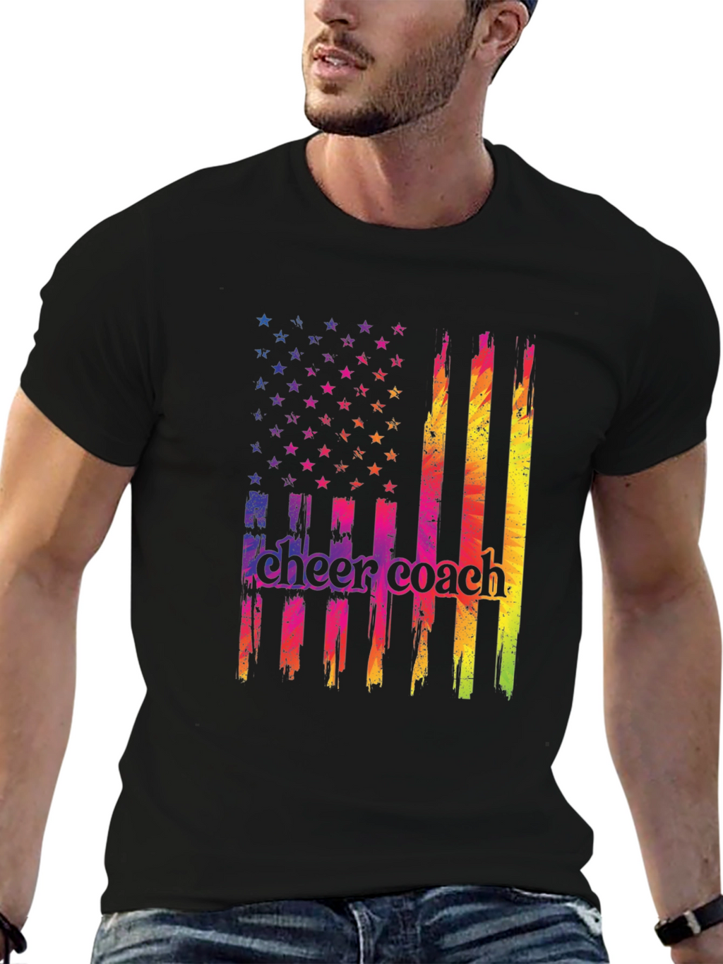 Cheer Coach Flag Graphic T-Shirt