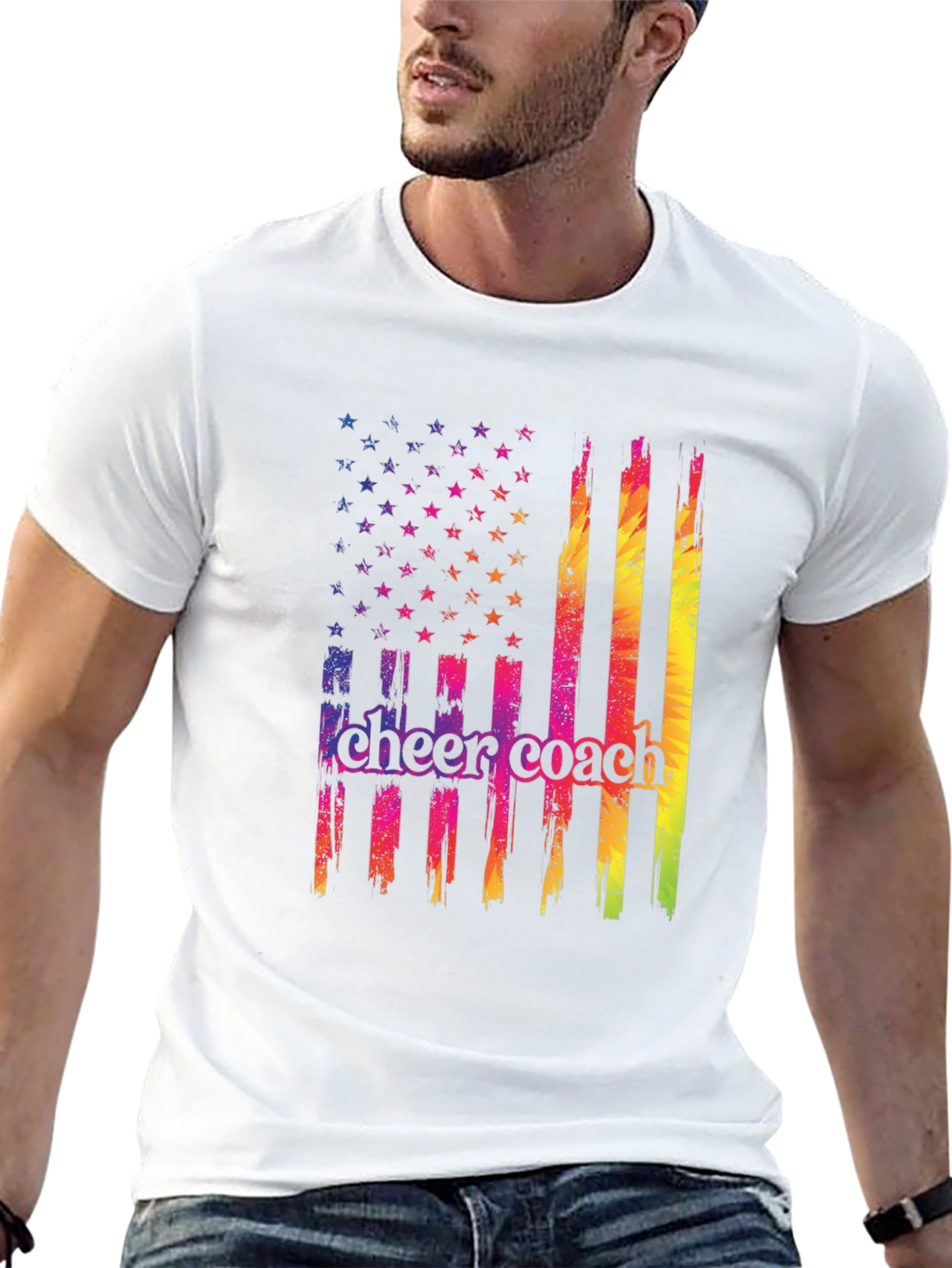 Cheer Coach Flag Graphic T-Shirt