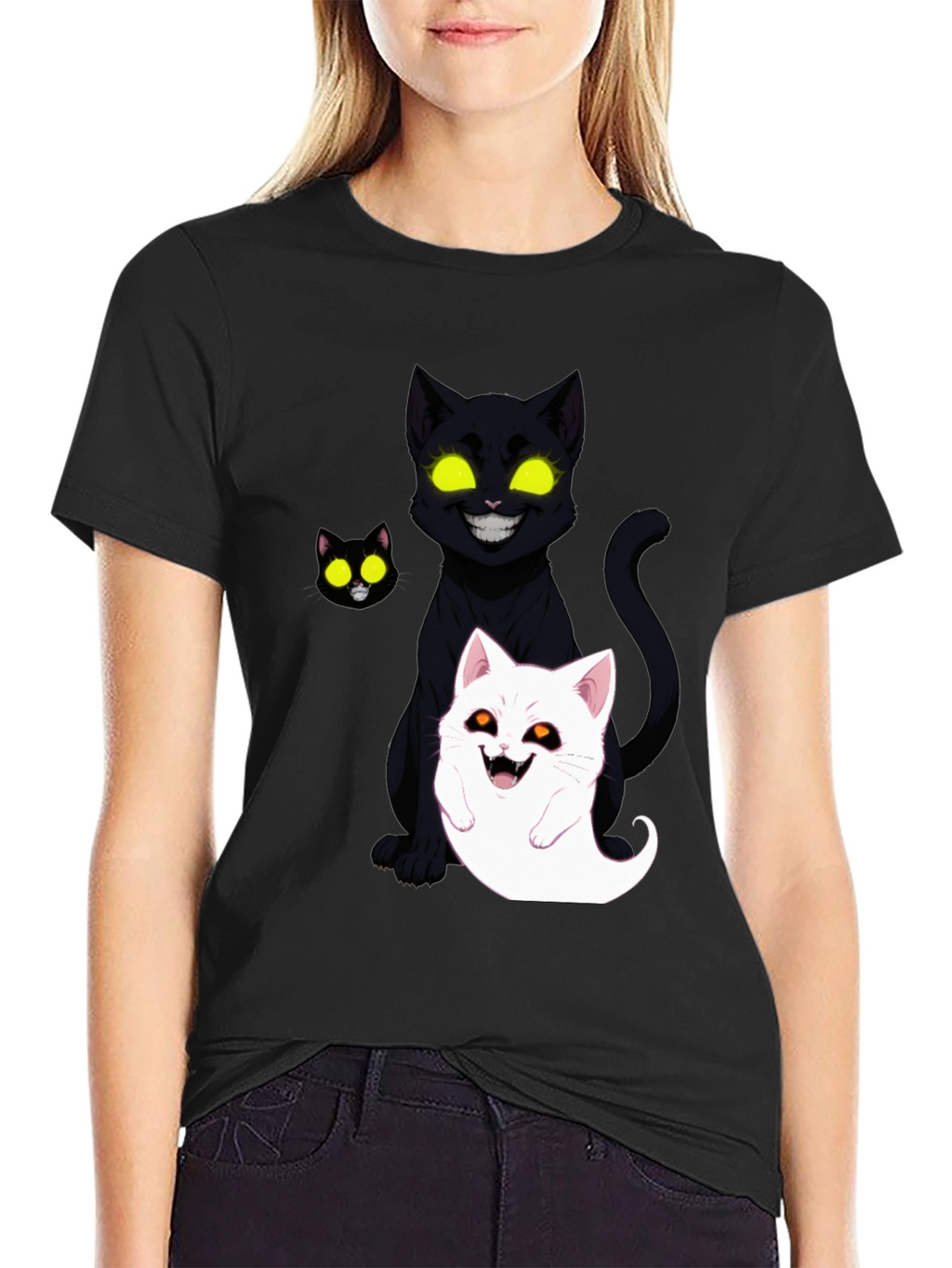 Halloween Cat Ghost Graphic T-Shirt