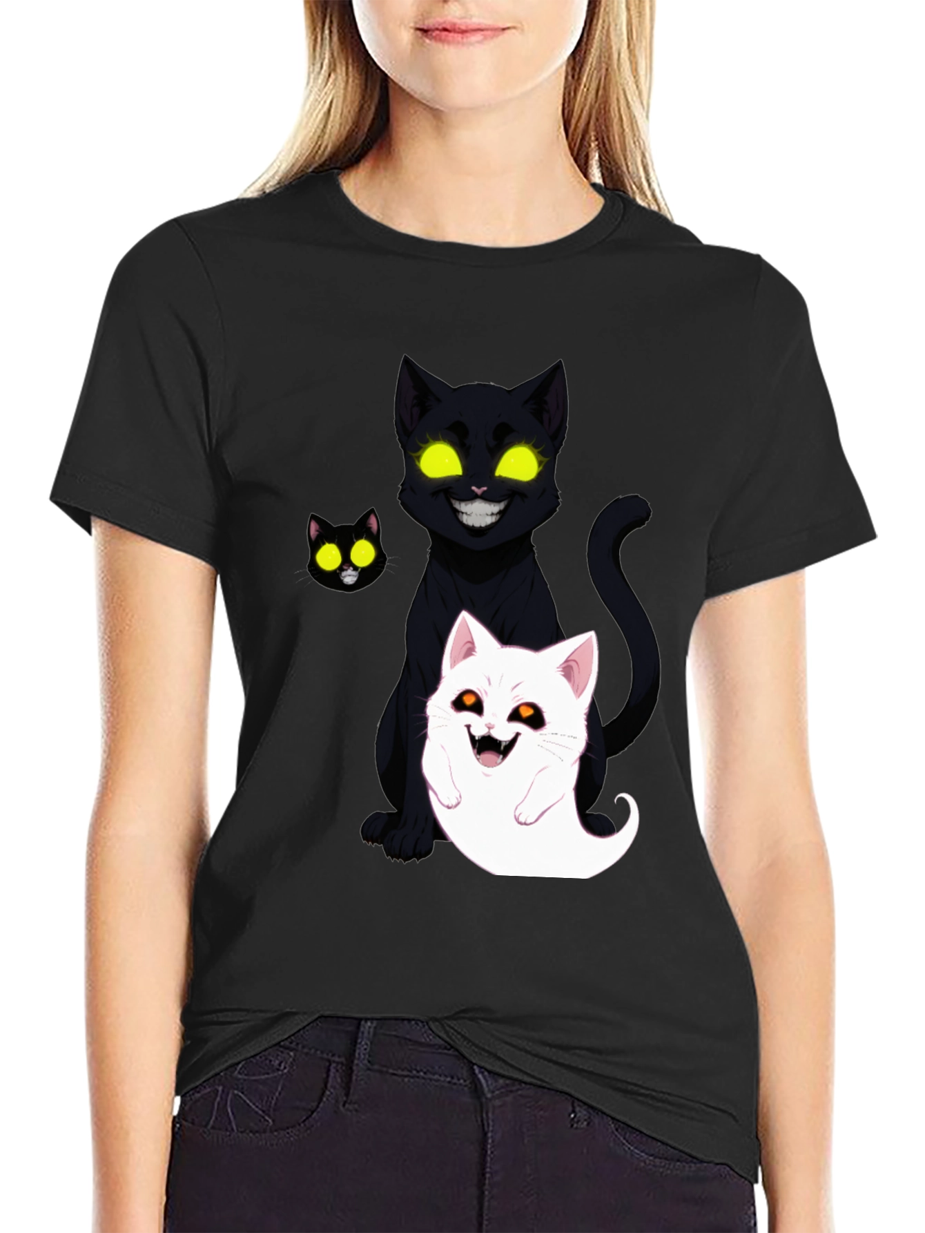 Halloween Cat Ghost Graphic T-Shirt
