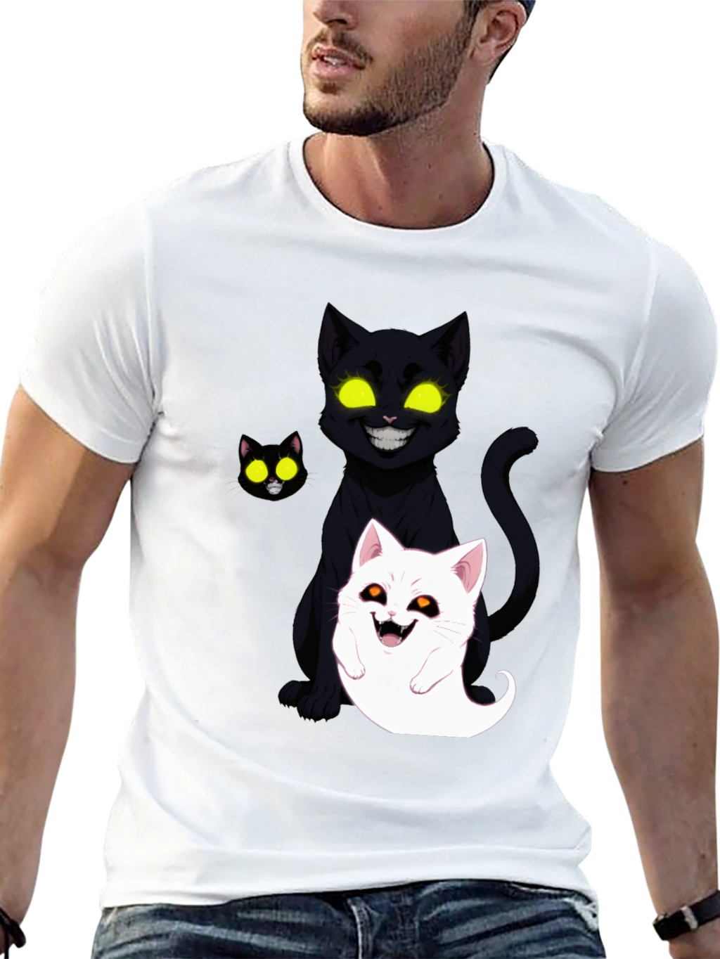 Halloween Cat Ghost Graphic T-Shirt