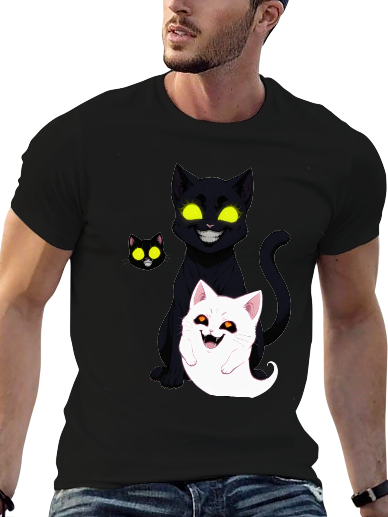 Halloween Cat Ghost Graphic T-Shirt