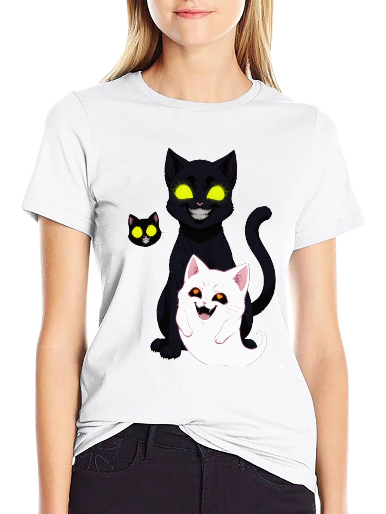Halloween Cat Ghost Graphic T-Shirt