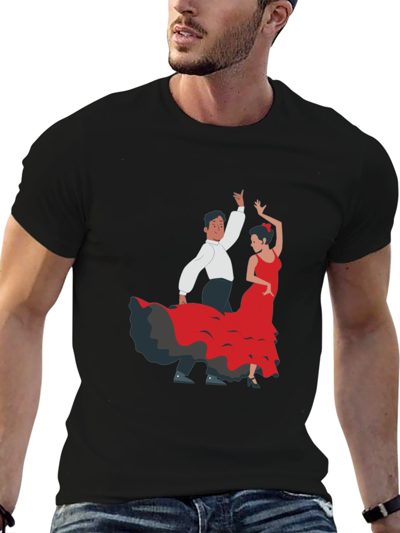 Flamenco Dancer Graphic Tee - Black Cotton T-Shirt