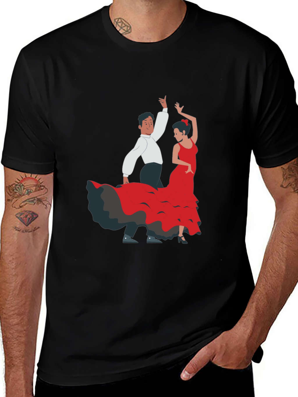 Flamenco Dancer Graphic Tee - Black Cotton T-Shirt
