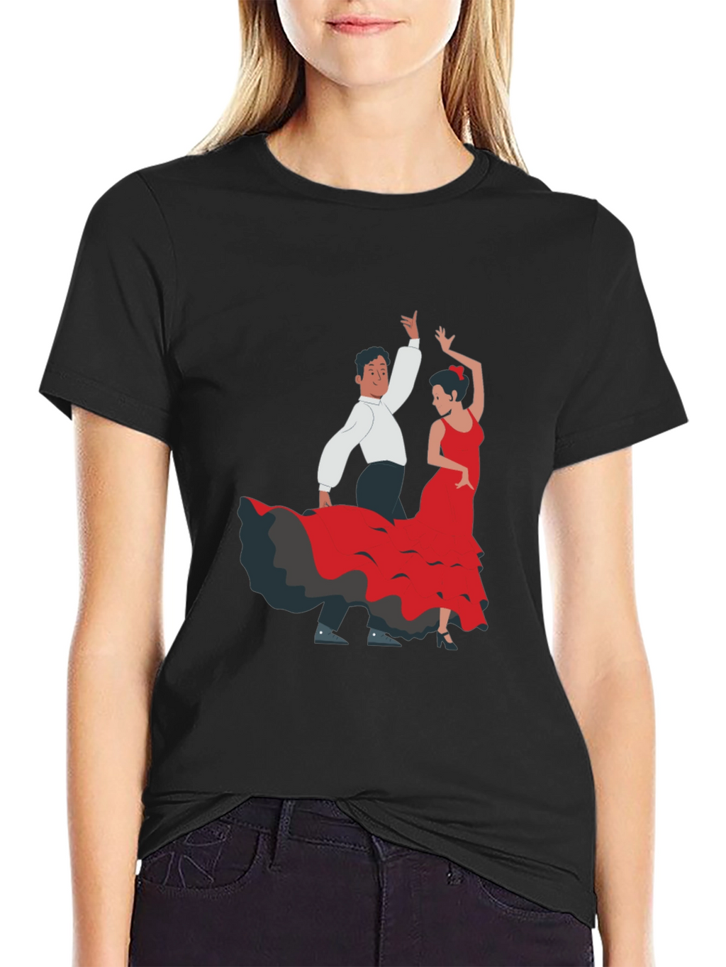 Flamenco Dancer Graphic Tee - Black Cotton T-Shirt