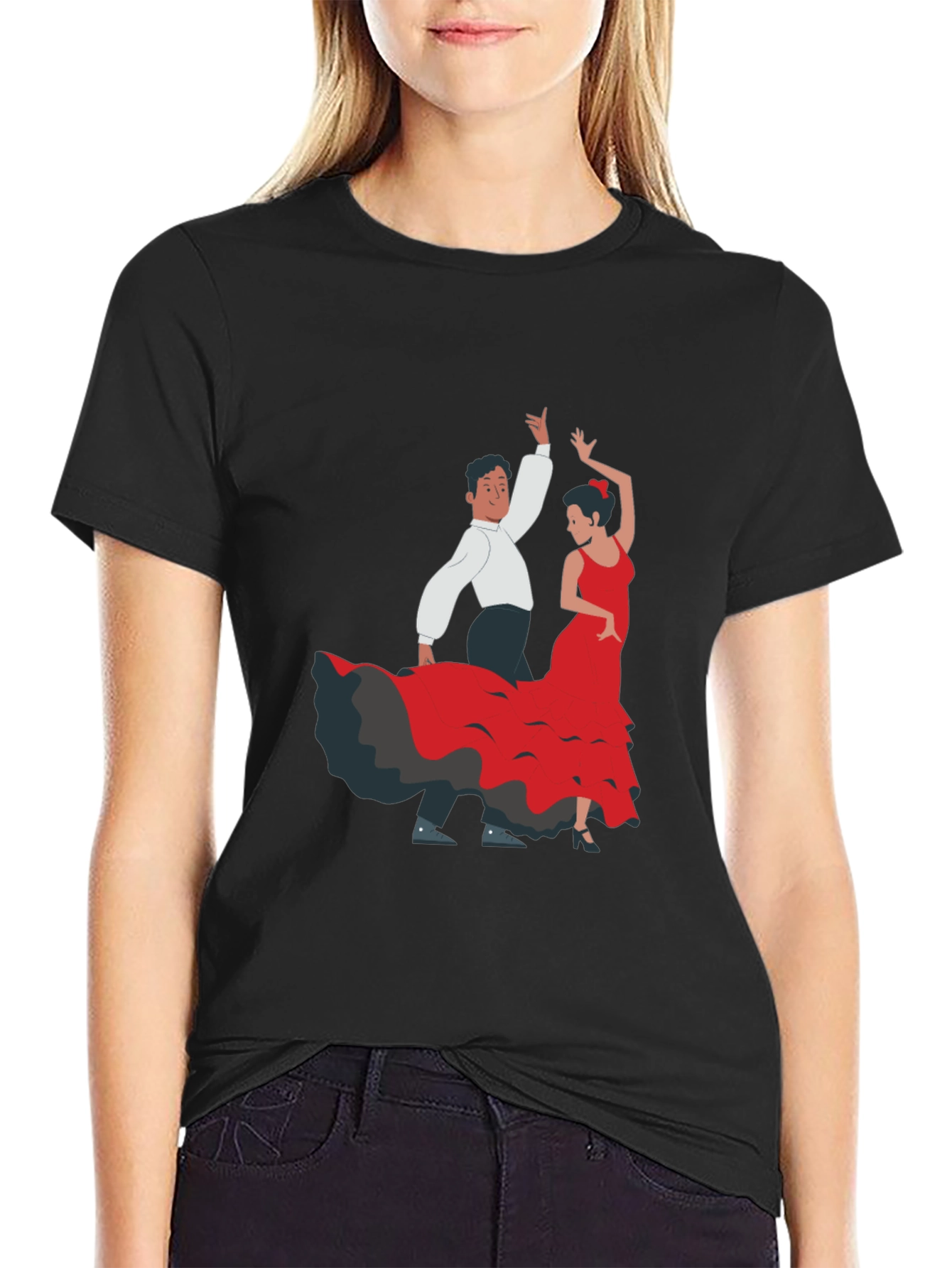 Flamenco Dancer Graphic Tee - Black Cotton T-Shirt
