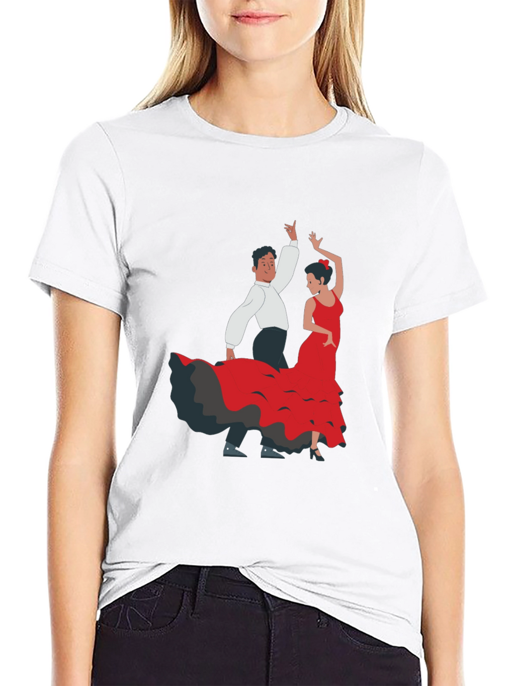 Flamenco Dancer Graphic Tee - Black Cotton T-Shirt