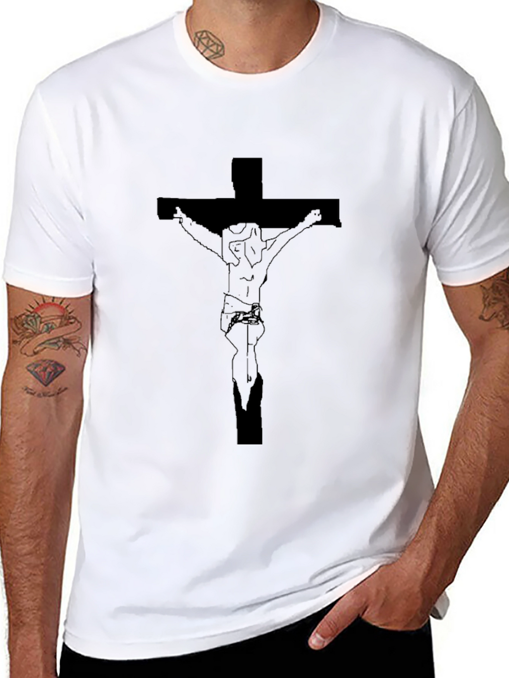 Crucifix Graphic Tee - Black Cotton T-Shirt