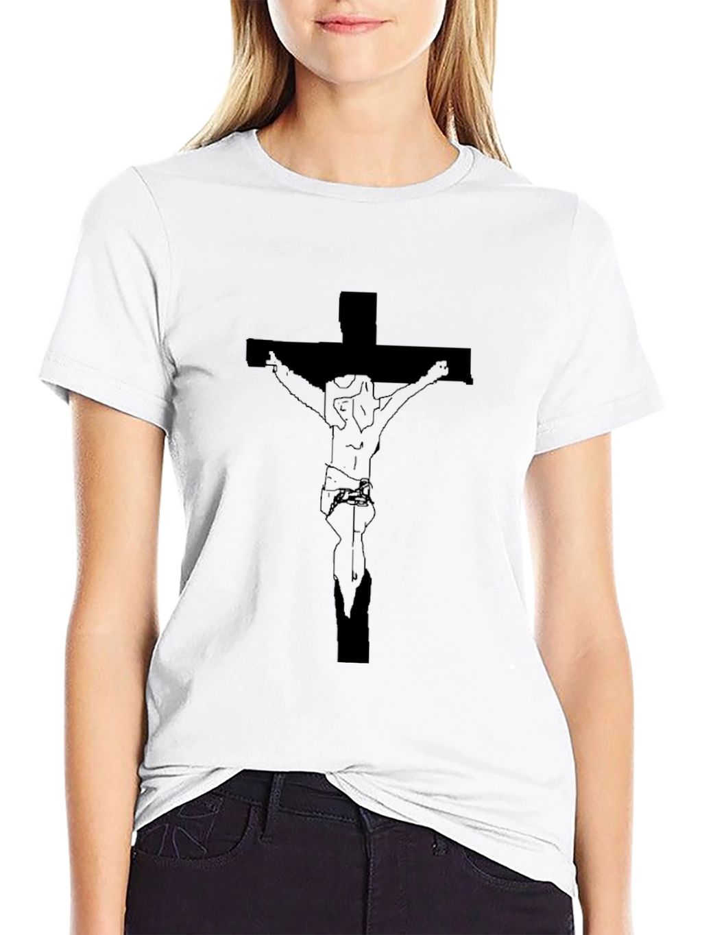 Crucifix Graphic Tee - Black Cotton T-Shirt