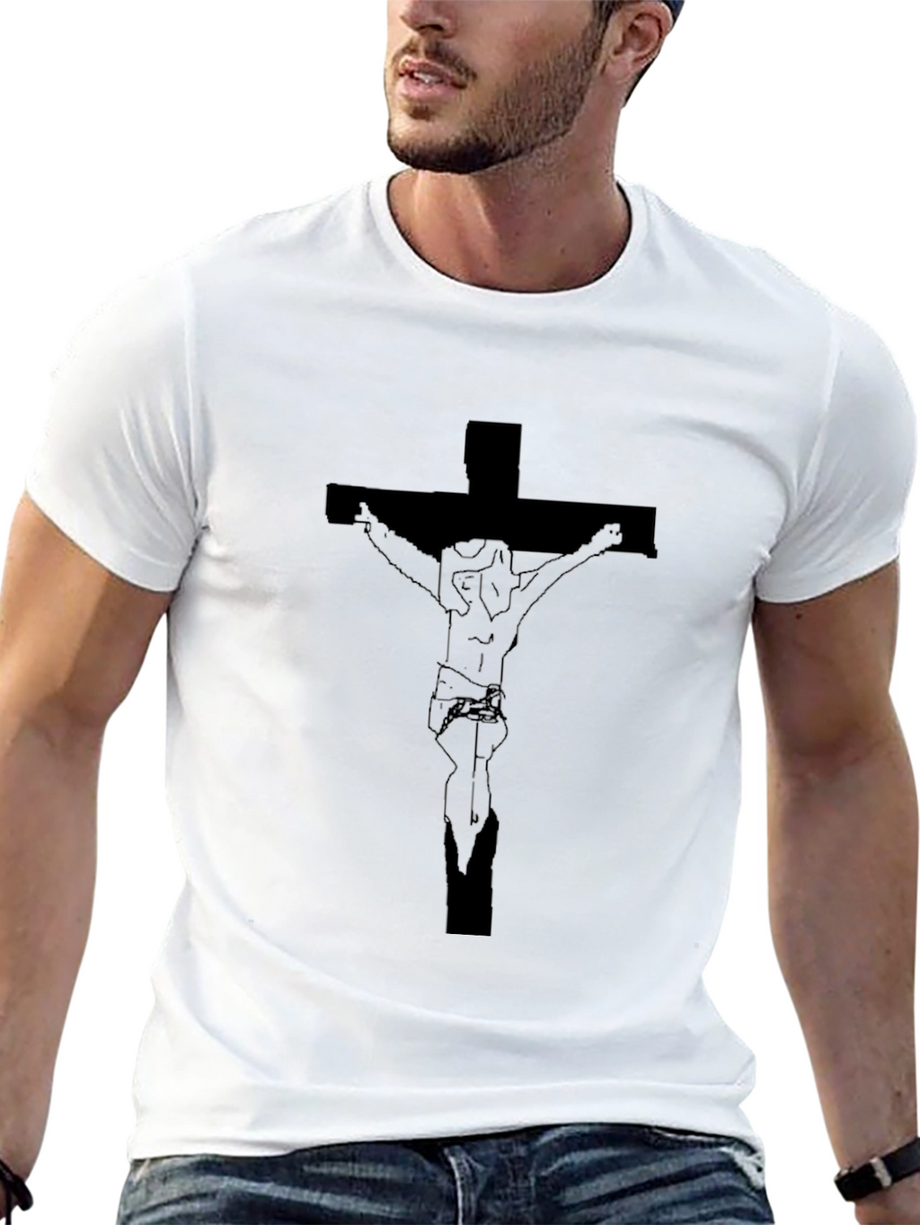 Crucifix Graphic Tee - Black Cotton T-Shirt