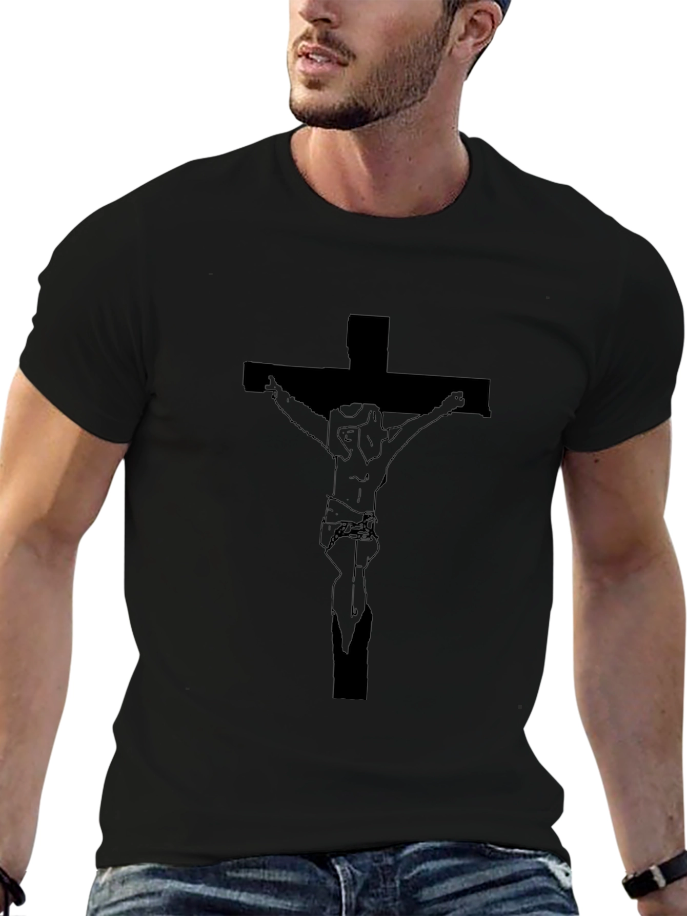 Crucifix Graphic Tee - Black Cotton T-Shirt