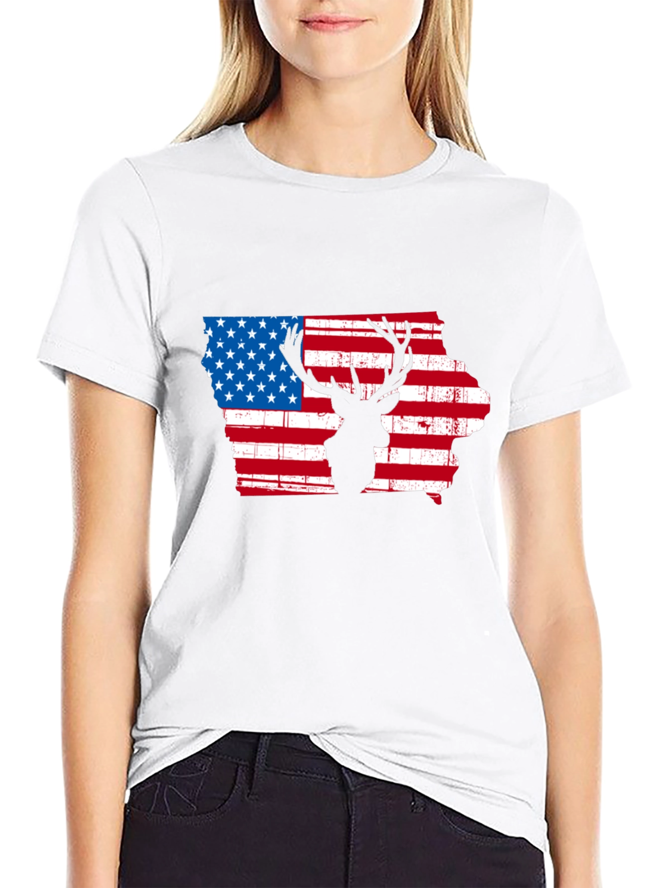 Iowa Deer Silhouette American Flag T-Shirt