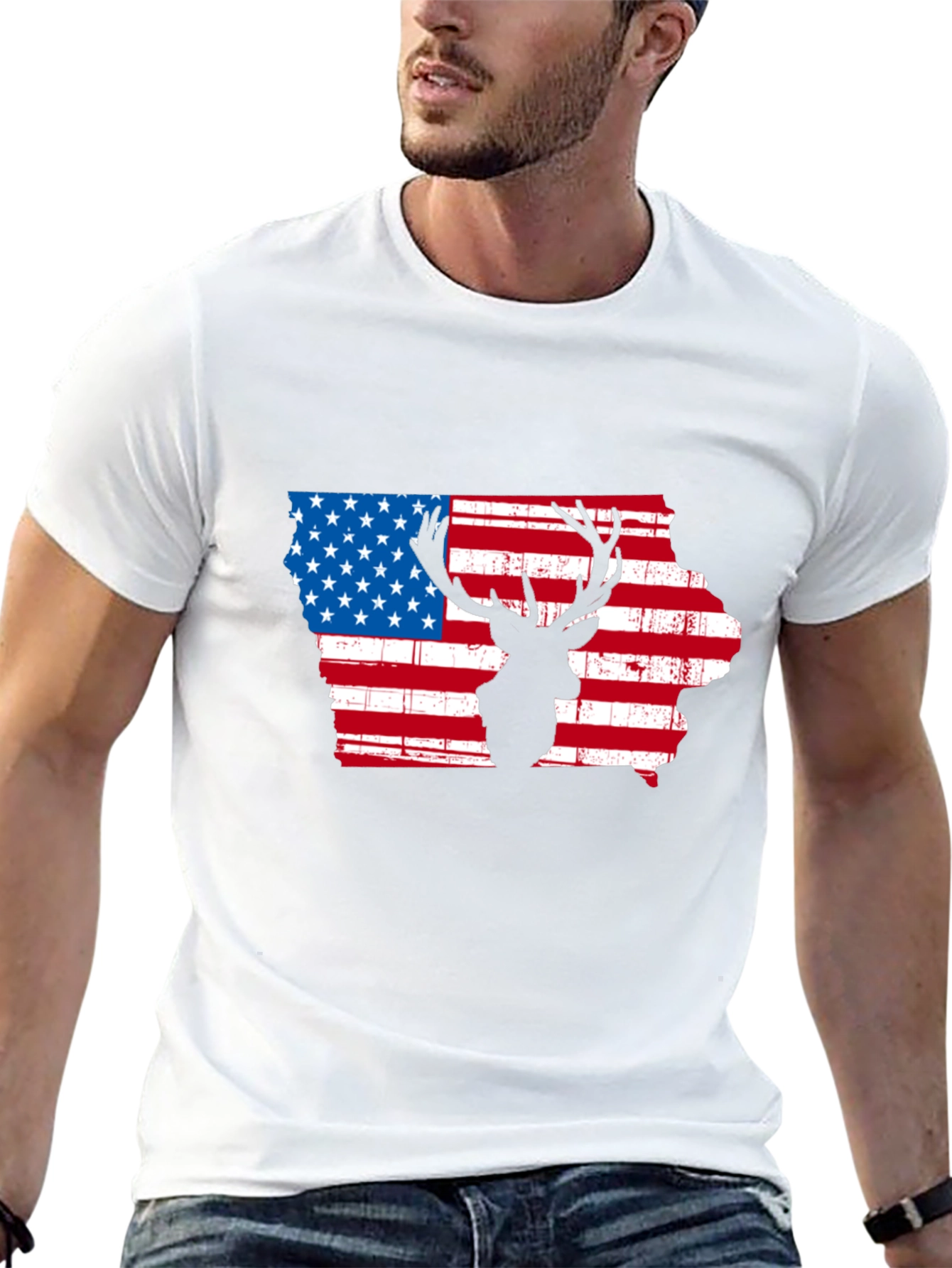 Iowa Deer Silhouette American Flag T-Shirt
