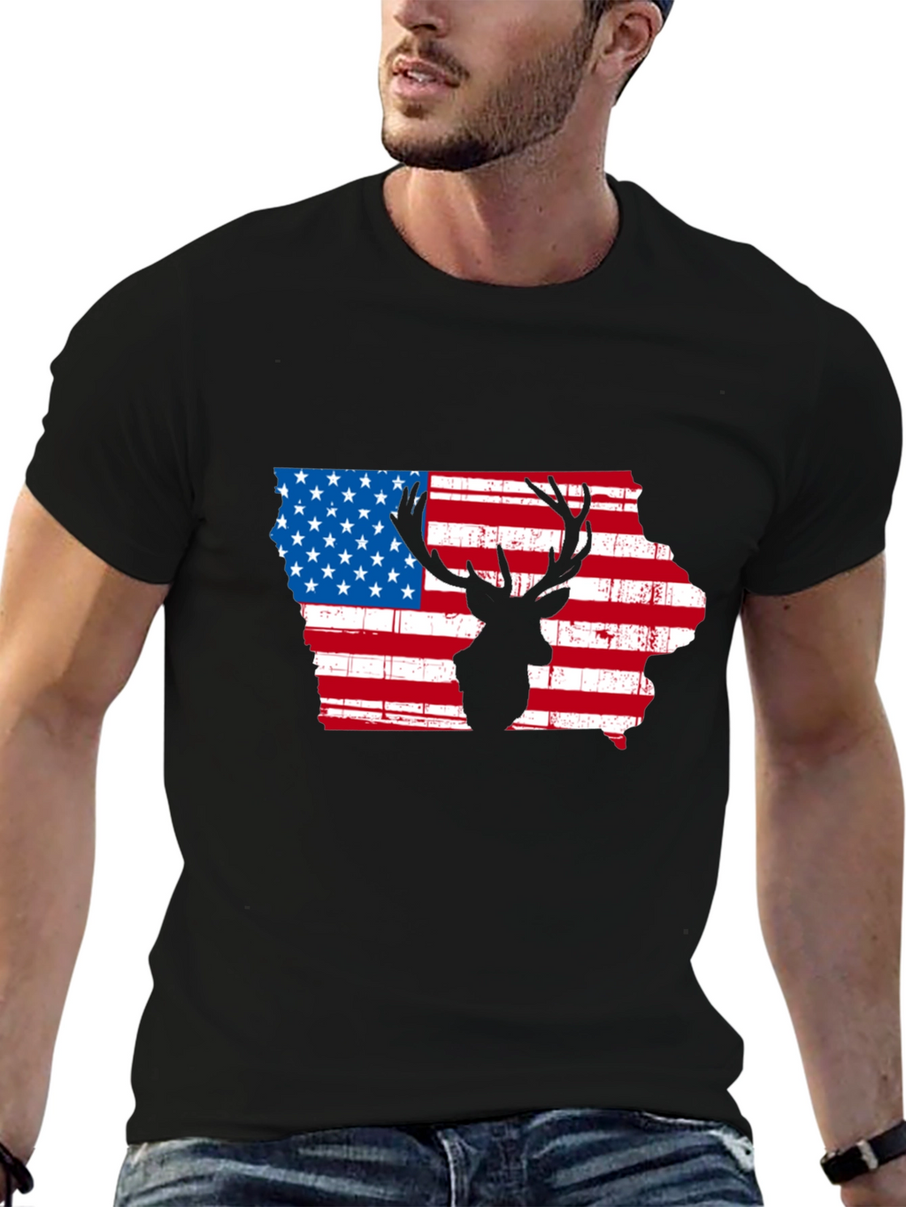 Iowa Deer Silhouette American Flag T-Shirt