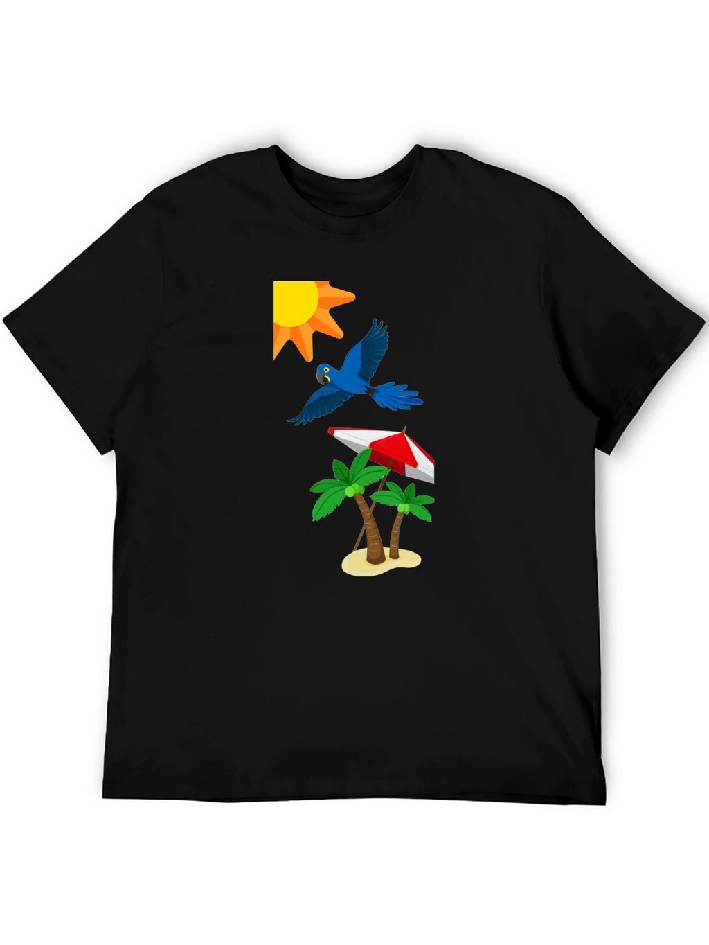 Tropical Print T-Shirt: Sun Parrot Palms Beach