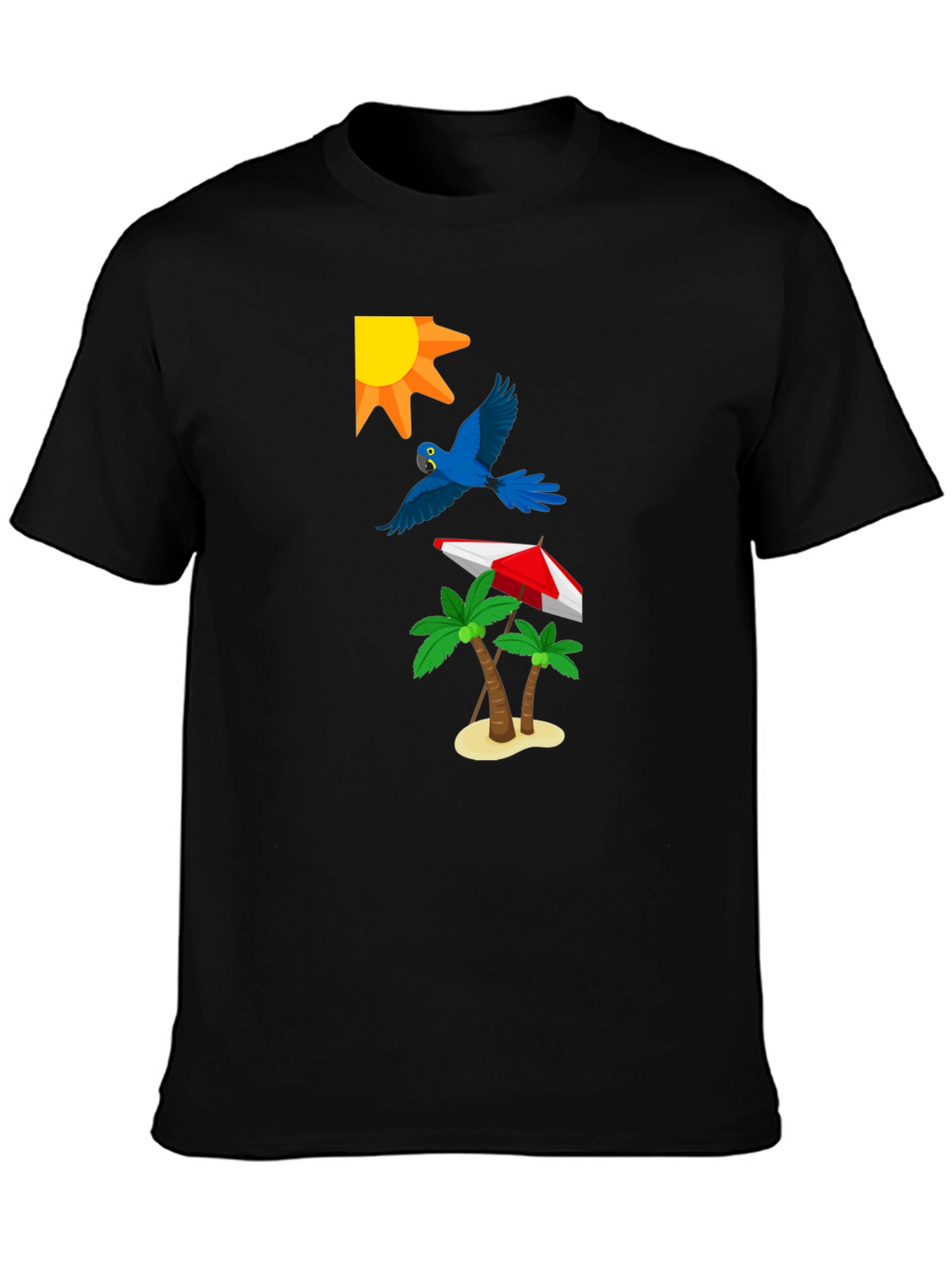 Tropical Print T-Shirt: Sun Parrot Palms Beach