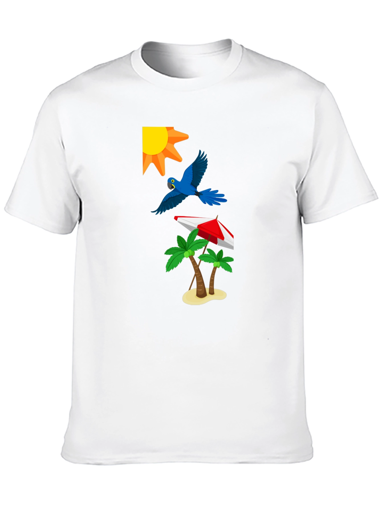 Tropical Print T-Shirt: Sun Parrot Palms Beach