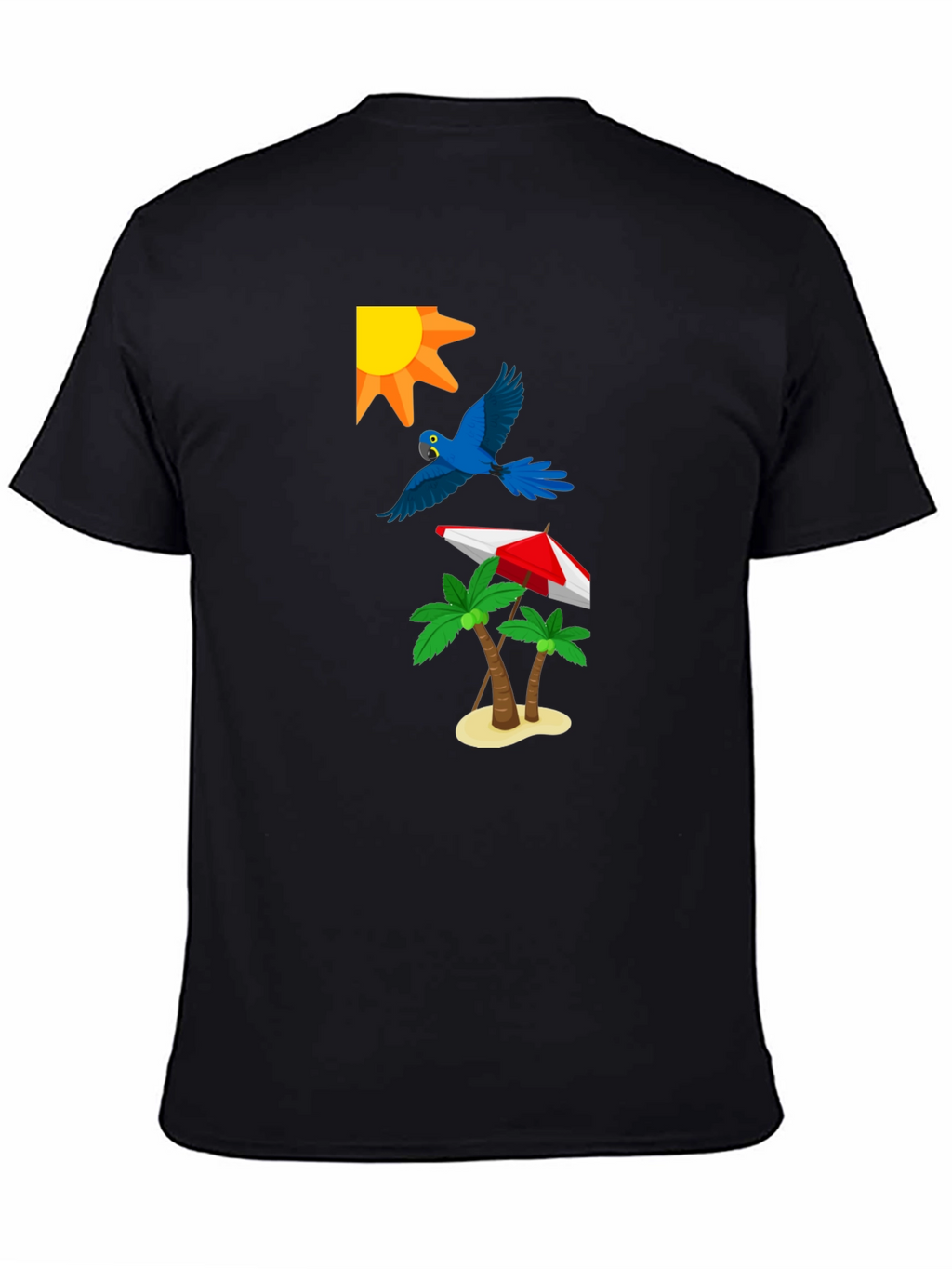 Tropical Print T-Shirt: Sun Parrot Palms Beach