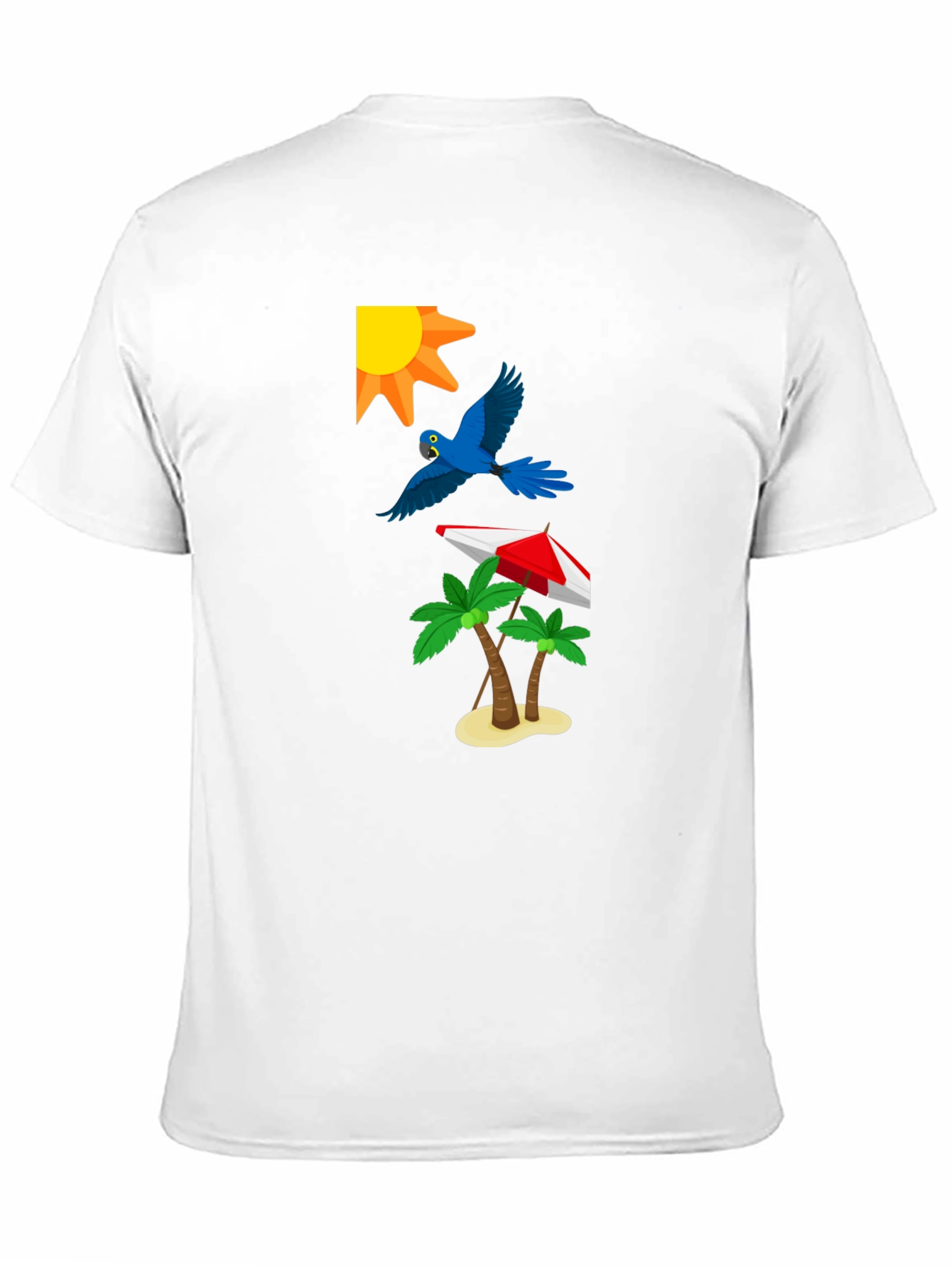 Tropical Print T-Shirt: Sun Parrot Palms Beach