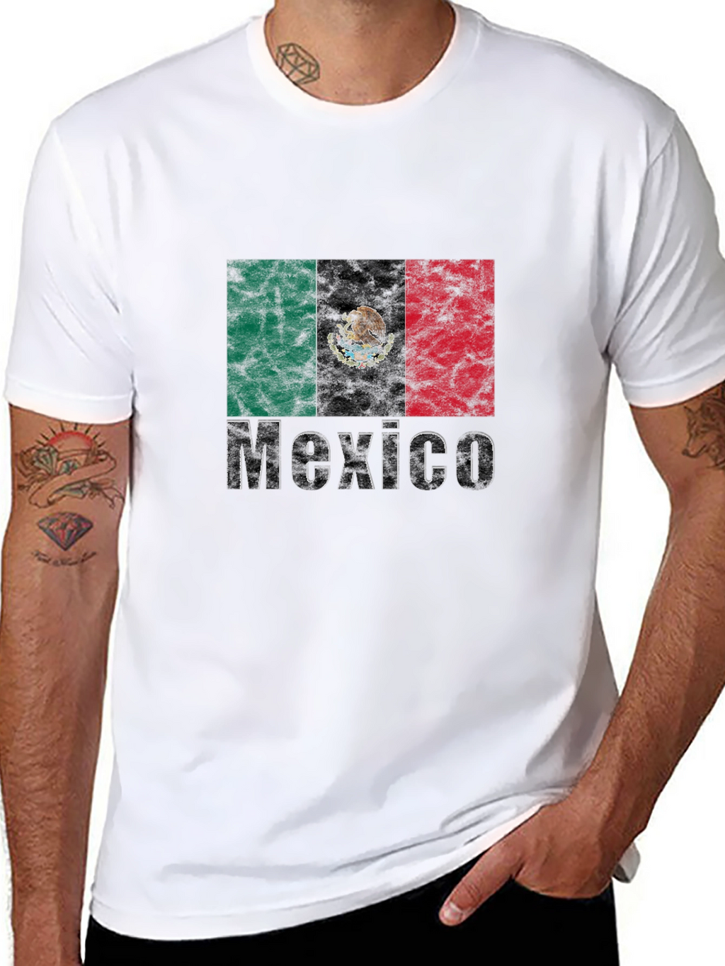 Mexico Flag Graphic T-Shirt - Black Crew Neck Tee