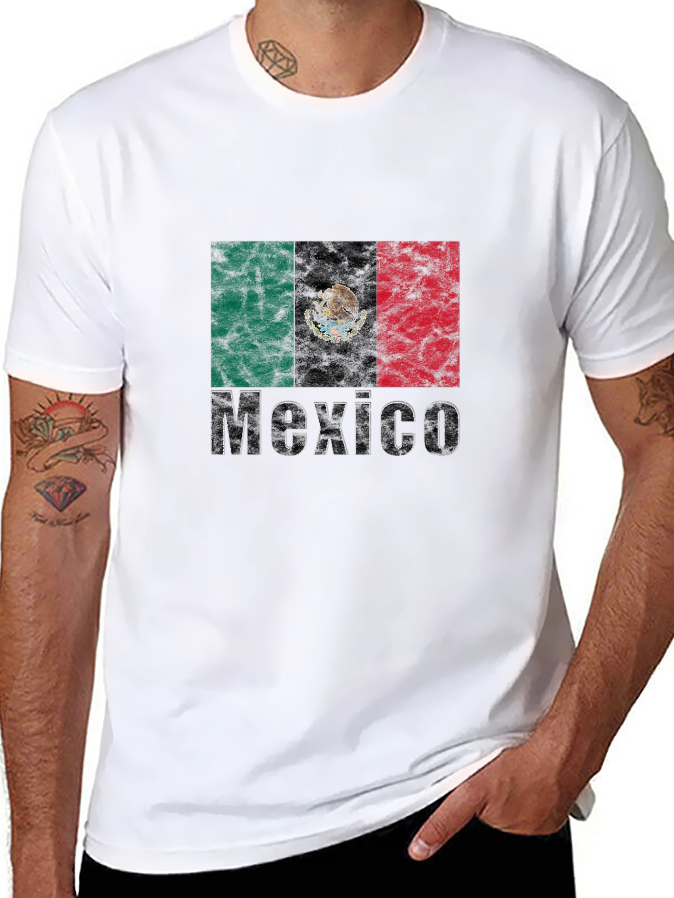 Mexico Flag Graphic T-Shirt - Black Crew Neck Tee