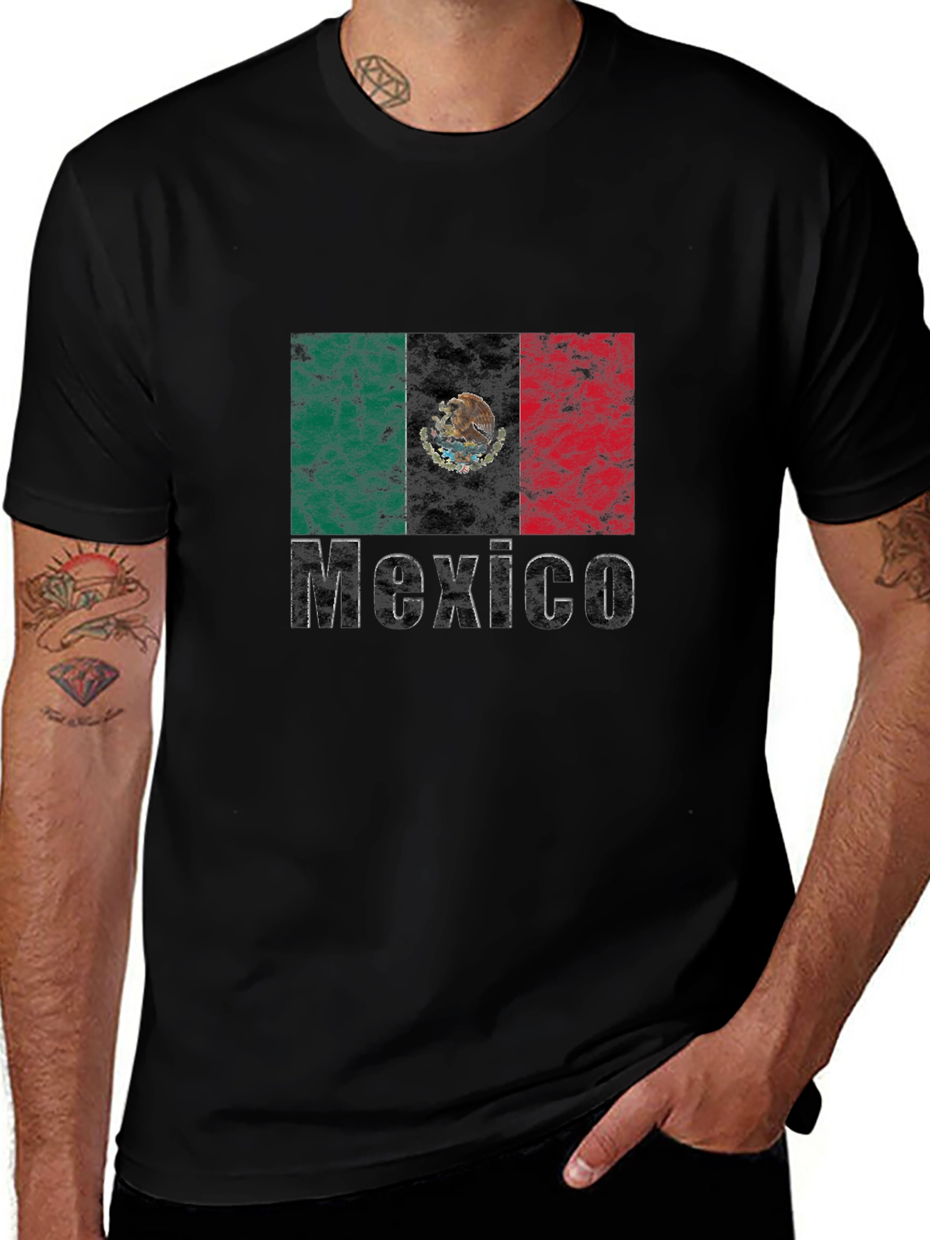 Mexico Flag Graphic T-Shirt - Black Crew Neck Tee
