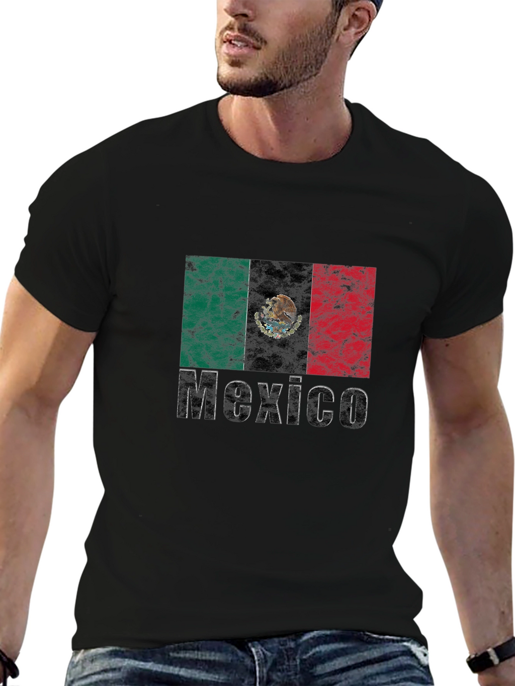 Mexico Flag Graphic T-Shirt - Black Crew Neck Tee