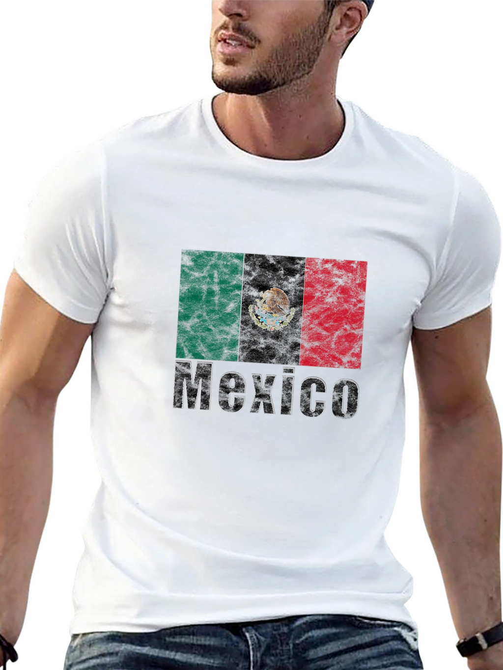 Mexico Flag Graphic T-Shirt - Black Crew Neck Tee