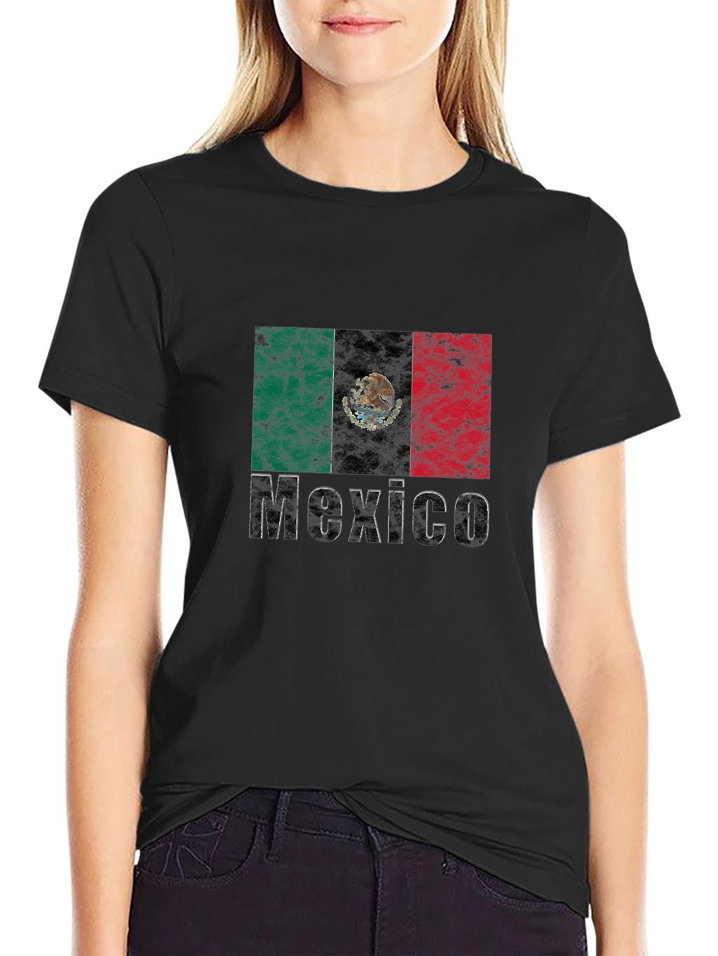 Mexico Flag Graphic T-Shirt - Black Crew Neck Tee