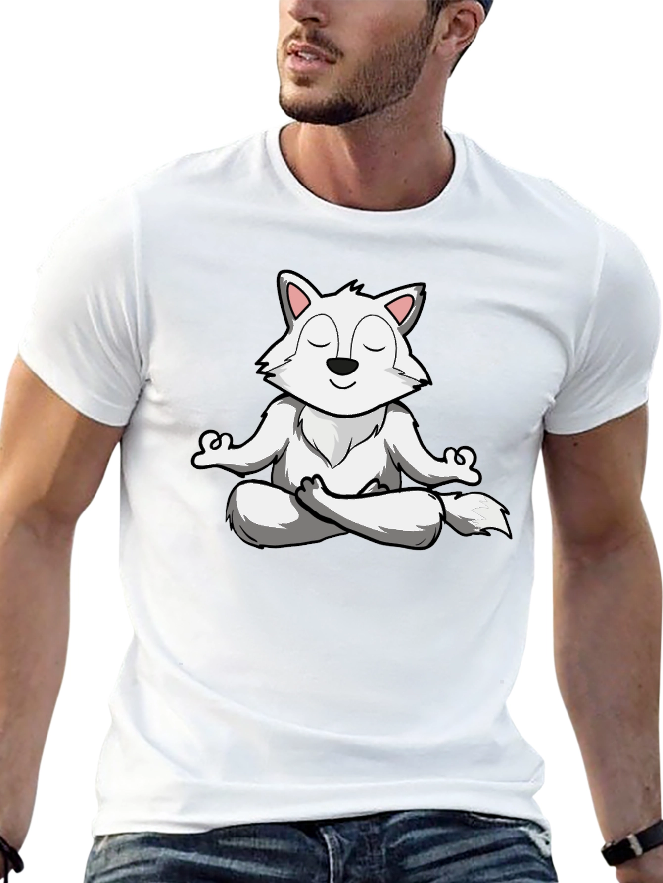 Meditating Wolf T-Shirt - Zen Animal Graphic Tee