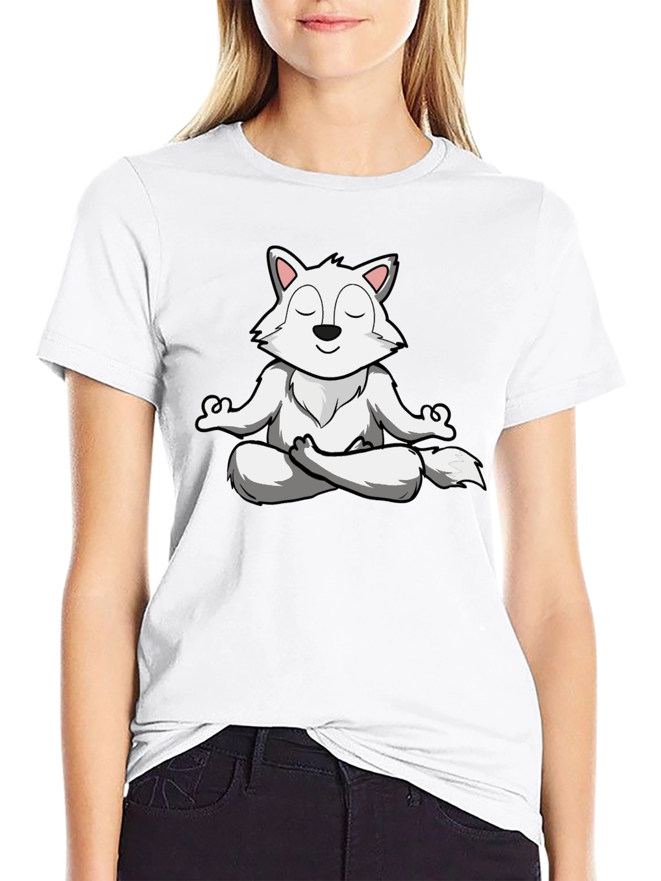 Meditating Wolf T-Shirt - Zen Animal Graphic Tee