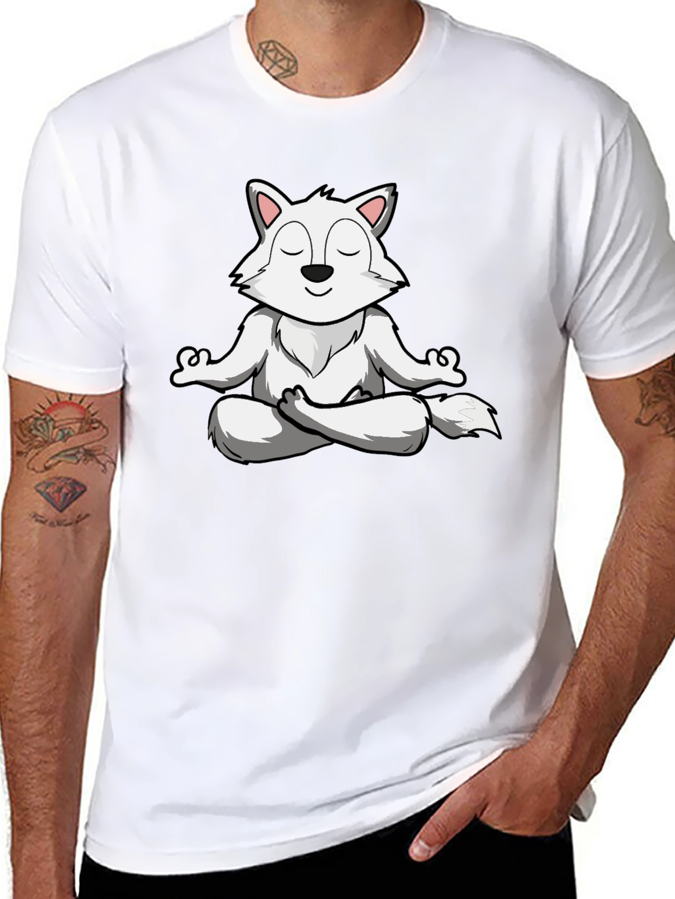 Meditating Wolf T-Shirt - Zen Animal Graphic Tee