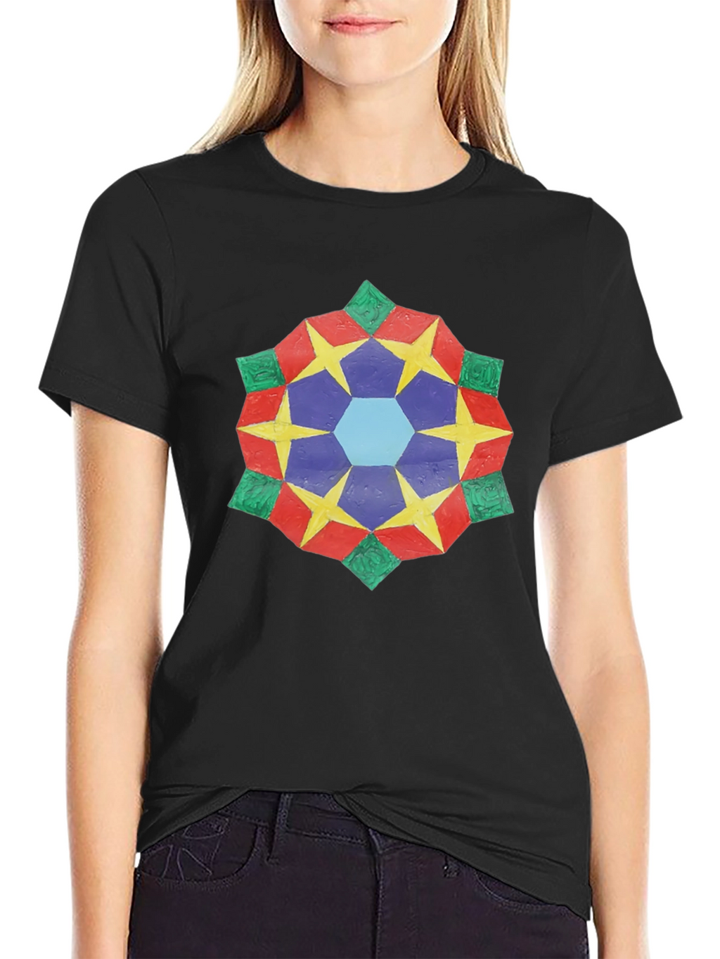 Geometric Star Mandala Black T-Shirt